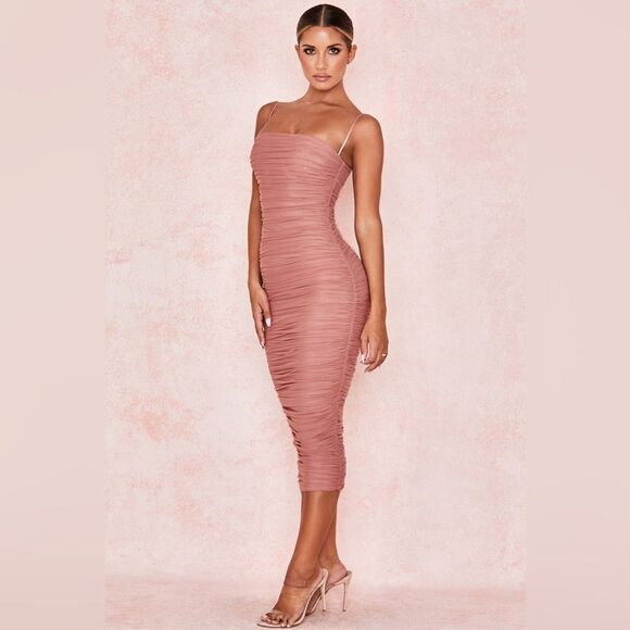 House Of CB Sirene Midi Pink Dress Rose Size XS - Picture 3 of 16